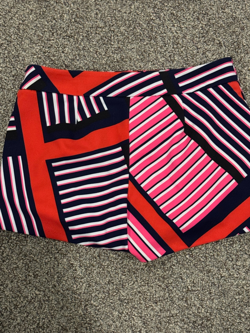 Express Striped Geo Print Women’s Shorts - Pink, Red & Navy - Picture 6 of 6